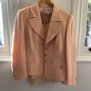 Escada Pink Tweed Skirt Suit with Lace Trim